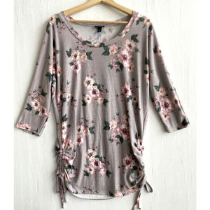 TORRID Soft Floral Cinched Tunic Sweater 3/4 Sleeve Size 00 M 10